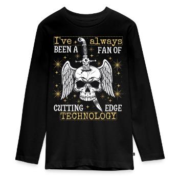 Vintage Totenkopf mit Dolch, lustiger Spruch - Teenager Premium Bio Langarmshirt - Schwarz - Vorne - AI Model Kid Female (0cm)