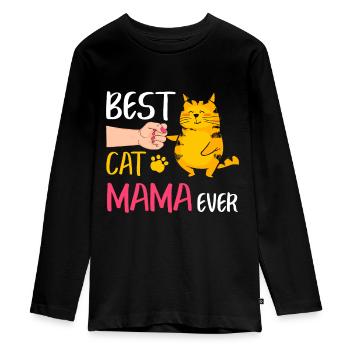 Beste Katze Mama Ever Niedliche Katze Faust Stoß Frauen Mutter - Teenager Premium Bio Langarmshirt - Schwarz - Vorne - AI Model Kid Female (0cm)
