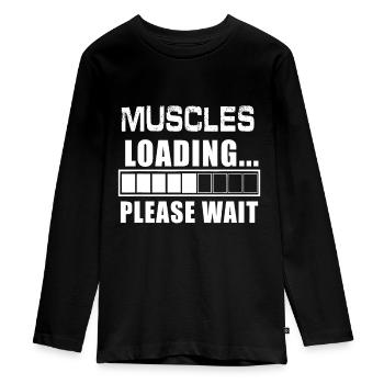 Funny Muscles Loading Please Wait Body Builder Gym - Teenager Premium Organic Long Sleeve Shirt - black - Front - AI Model Kid Female (0cm)