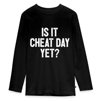 Funny Workout Fitness Gym Training I Is It Cheat D - Teenager Premium Organic Long Sleeve Shirt - black - Front - AI Model Kid Female (0cm)