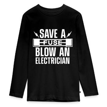 Funny Electrician Art Men Women Electrical Fuse En - Teenager Premium Organic Long Sleeve Shirt - black - Front - AI Model Kid Female (0cm)