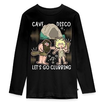 Neanderthal joke, Disco, Funny saying, Pun - Teenager Premium Organic Long Sleeve Shirt - black - Front - AI Model Kid Female (0cm)