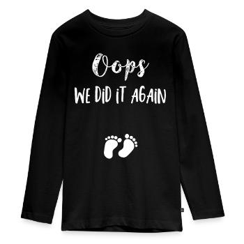 Funny Oops Pregnancy Announcement - Teenager Premium Organic Long Sleeve Shirt - black - Front - AI Model Kid Female (0cm)