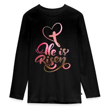 Easter Jesus Christ Resurrection Saying - Teenager Premium Organic Long Sleeve Shirt - black - Front - AI Model Kid Female (0cm)