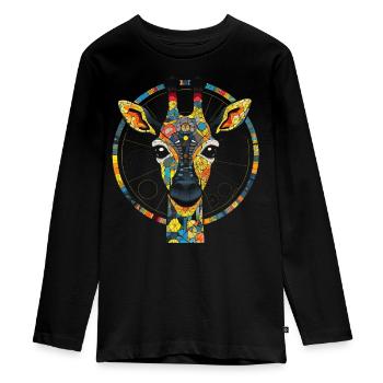 Giraffe Animal Africa Gift Animal Lover Zoo - Teenager Premium Organic Long Sleeve Shirt - black - Front - AI Model Kid Female (0cm)