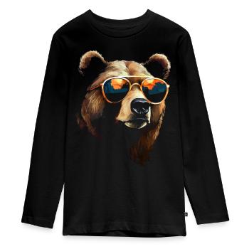 Bear Sunglasses Cool Forest Animals Gift Bears - Teenager Premium Organic Long Sleeve Shirt - black - Front - AI Model Kid Female (0cm)