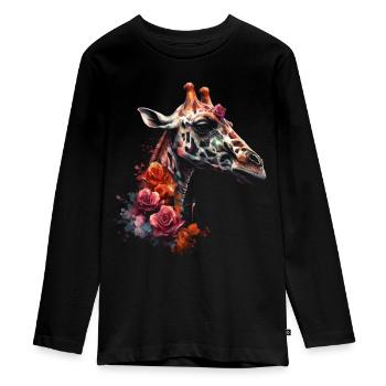 Giraffe Animal Africa Cadeau Animal Lover Zoo - T-shirt manches longues Premium Ado - noir - Devant - AI Model Kid Female (0cm)