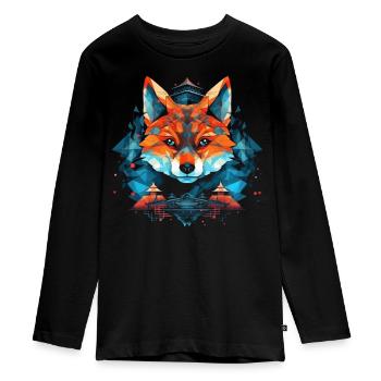 Fuchs Tierliebhaber Geschenk Wildtier Tier Motiv - Teenager Premium Bio Langarmshirt - Schwarz - Vorne - AI Model Kid Female (0cm)
