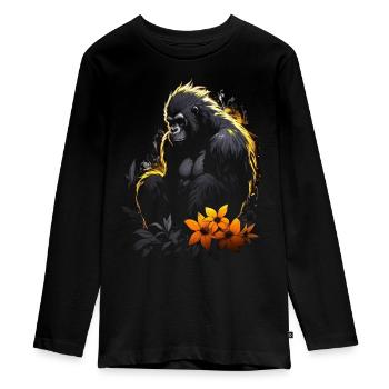 Gorilla Animal Monkey Zoo Animal Motif Animal Lover - Teenager Premium Organic Long Sleeve Shirt - black - Front - AI Model Kid Female (0cm)