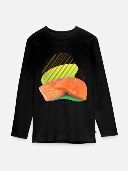 Lachs, Salmon, Lachs-Steak, Räucherlachs - Teenager Premium Bio Langarmshirt - Schwarz