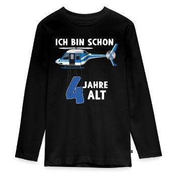 Polizei Hubschrauber 4. Geburtstag - Teenager Premium Bio Langarmshirt - Schwarz - Vorne - AI Model Kid Female (0cm)