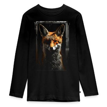 Fuchs Tierliebhaber Geschenk Wildtier Tier Motiv - Teenager Premium Bio Langarmshirt - Schwarz - Vorne - AI Model Kid Female (0cm)