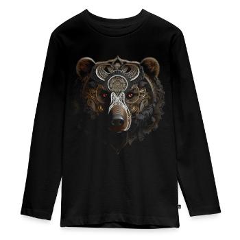 Bear Mandala Fantasy Creative Gift Animal Motif - Teenager Premium Organic Long Sleeve Shirt - black - Front - AI Model Kid Female (0cm)