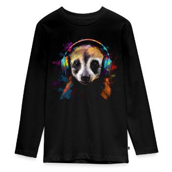 Erdmännchen Kopfhörer Tier Musik Kunst Musiker - Teenager Premium Bio Langarmshirt - Schwarz - Vorne - AI Model Kid Female (0cm)