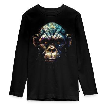 Affe Polygon Kunst Primat Dschungel Tier Geschenk - Teenager Premium Bio Langarmshirt - Schwarz - Vorne - AI Model Kid Female (0cm)