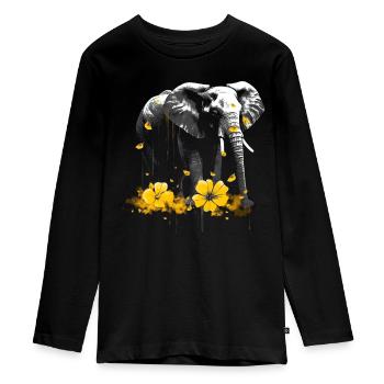 Elephant Animal Gift Africa Art Fleurs - T-shirt manches longues Premium Ado - noir - Devant - AI Model Kid Female (0cm)