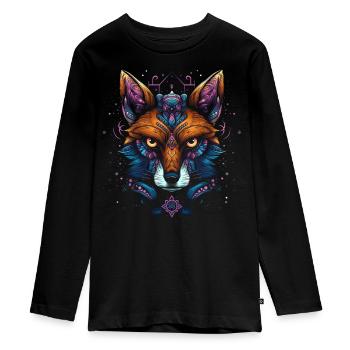 Fuchs Tierliebhaber Geschenk Wildtier Tier Motiv - Teenager Premium Bio Langarmshirt - Schwarz - Vorne - AI Model Kid Female (0cm)