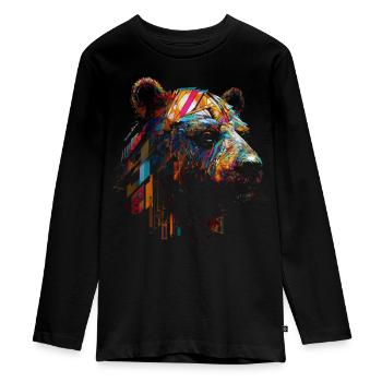 Bear Animal Colorful Gift Idea Christmas Gift - Teenager Premium Organic Long Sleeve Shirt - black - Front - AI Model Kid Female (0cm)