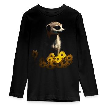 Meerkat Gift Animal Anime Flowers Cute Cuddly - Teenager Premium Organic Long Sleeve Shirt - black - Front - AI Model Kid Female (0cm)