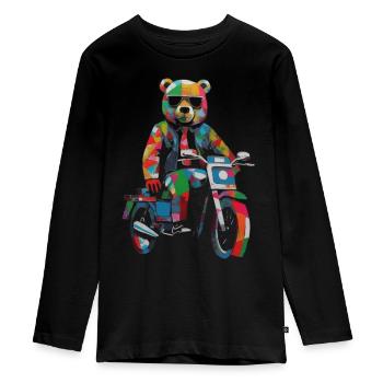 Ours Moto Polar Bear Cool Animal Lunettes de soleil colorées - T-shirt manches longues Premium Ado - noir - Devant - AI Model Kid Female (0cm)