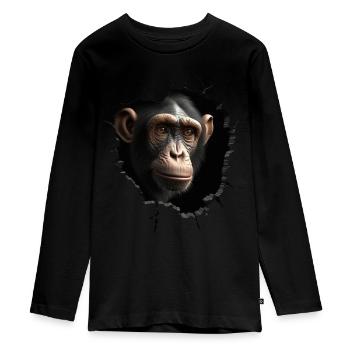 Affe Wand Loch Geschenk Mann Tier Tiermotiv Motiv - Teenager Premium Bio Langarmshirt - Schwarz - Vorne - AI Model Kid Female (0cm)