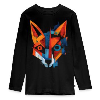 Fuchs Tierliebhaber Geschenk Wildtier Tier Motiv - Teenager Premium Bio Langarmshirt - Schwarz - Vorne - AI Model Kid Female (0cm)