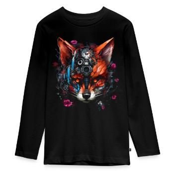 Fox Animal Lover Cadeau Fleurs d’animaux - T-shirt manches longues Premium Ado - noir - Devant - AI Model Kid Female (0cm)
