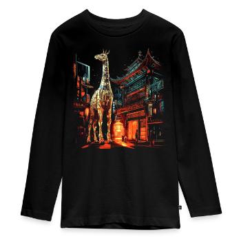 Giraffe Animal Africa Gift Animal Lover Zoo - Teenager Premium Organic Long Sleeve Shirt - black - Front - AI Model Kid Female (0cm)