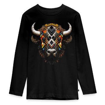 Bison Bunt Tiere Geschenkidee Weihnachtsgeschenk - Teenager Premium Bio Langarmshirt - Schwarz - Vorne - AI Model Kid Female (0cm)
