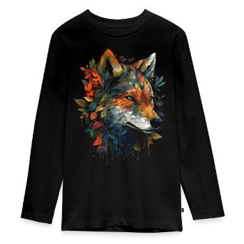 Fuchs Tierliebhaber Geschenk Wildtier Tier Motiv - Teenager Premium Bio Langarmshirt - Schwarz - Vorne - AI Model Kid Female (0cm)