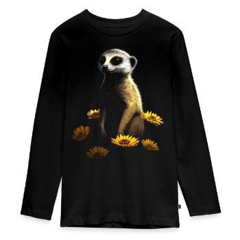 Suricate Cadeau Animal Fleurs Art Animal Motif - T-shirt manches longues Premium Ado - noir - Devant - AI Model Kid Female (0cm)