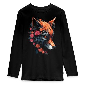 Fuchs Tierliebhaber Geschenk Wildtier Tier Motiv - Teenager Premium Bio Langarmshirt - Schwarz - Vorne - AI Model Kid Female (0cm)