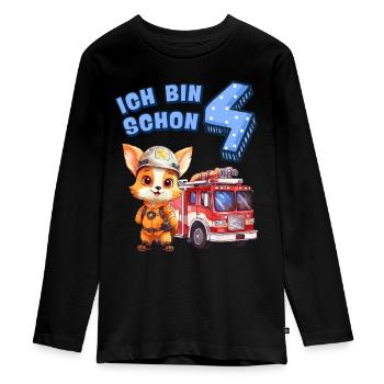 4. Geburtstag Jungen Fuchs Feuerwehrauto 4 Jahre - Teenager Premium Bio Langarmshirt - Schwarz - Vorne - AI Model Kid Female (0cm)