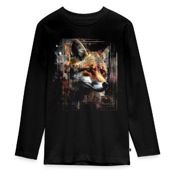 Fuchs Tierliebhaber Geschenk Wildtier Tier Motiv - Teenager Premium Bio Langarmshirt - Schwarz - Vorne - AI Model Kid Female (0cm)