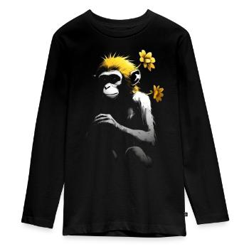 Monkey Flower Primate Chimpanzee Animal Lover Anime - Teenager Premium Organic Long Sleeve Shirt - black - Front - AI Model Kid Female (0cm)