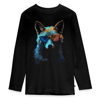 Fuchs Tierliebhaber Geschenk Wildtier Tier Motiv - Teenager Premium Bio Langarmshirt - Schwarz - Vorne - AI Model Kid Female (0cm)