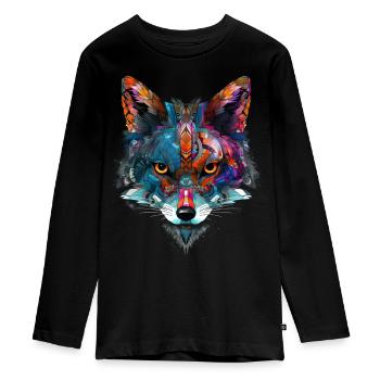 Fuchs Tierliebhaber Geschenk Wildtier Tier Motiv - Teenager Premium Bio Langarmshirt - Schwarz - Vorne - AI Model Kid Female (0cm)