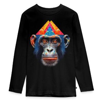 Affe Polygon Bunt Zoo Tierisch Tier Geschenk Frau - Teenager Premium Bio Langarmshirt - Schwarz - Vorne - AI Model Kid Female (0cm)