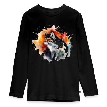 Fuchs Tierliebhaber Geschenk Wildtier Tier Motiv - Teenager Premium Bio Langarmshirt - Schwarz - Vorne - AI Model Kid Female (0cm)
