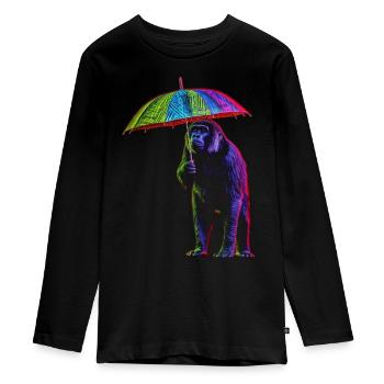 Affe Regenschirm Bunt Kreativ Zoo Tier Geschenk - Teenager Premium Bio Langarmshirt - Schwarz - Vorne - AI Model Kid Female (0cm)