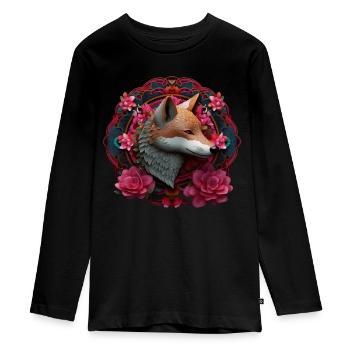 Renard Amoureux des Animaux Cadeau Fleurs Animales - T-shirt manches longues Premium Ado - noir - Devant - AI Model Kid Female (0cm)