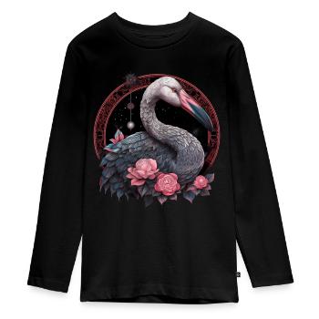Flamingo Africa Flower Bird Animal Gift - T-shirt manches longues Premium Ado - noir - Devant - AI Model Kid Female (0cm)