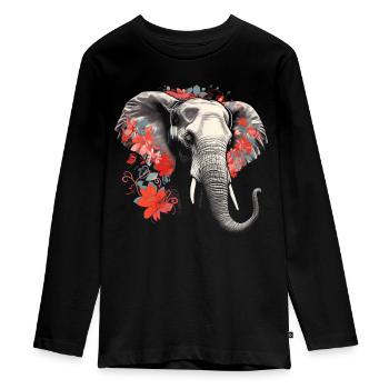 Elefant Tier Geschenk Afrika Kunst Blumen - Teenager Premium Bio Langarmshirt - Schwarz - Vorne - AI Model Kid Female (0cm)
