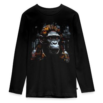 Affe Kunst Chinesische Architektur Tierliebhaber - Teenager Premium Bio Langarmshirt - Schwarz - Vorne - AI Model Kid Female (0cm)