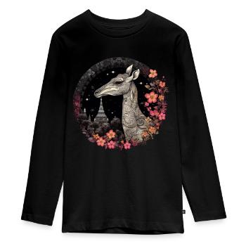 Giraffe Animal Africa Cadeau Animal Lover Zoo - T-shirt manches longues Premium Ado - noir - Devant - AI Model Kid Female (0cm)