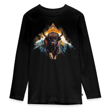 Bison Mountains Gift Mountain Hiking Animal Art Motif - Teenager Premium Organic Long Sleeve Shirt - black - Front - AI Model Kid Female (0cm)