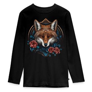Fuchs Tierliebhaber Geschenk Wildtier Tier Motiv - Teenager Premium Bio Langarmshirt - Schwarz - Vorne - AI Model Kid Female (0cm)
