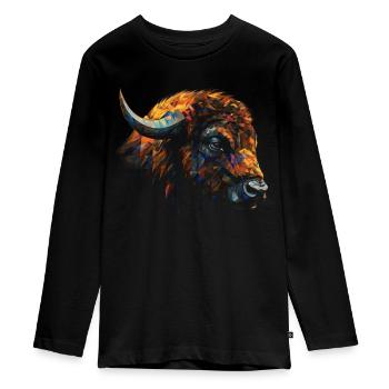 Bison Polygon Bunt Waldtiere Tier Geschenk Tiere - Teenager Premium Bio Langarmshirt - Schwarz - Vorne - AI Model Kid Female (0cm)
