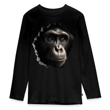 Affe Wand Loch Geschenk Mann Tier Tiermotiv Motiv - Teenager Premium Bio Langarmshirt - Schwarz - Vorne - AI Model Kid Female (0cm)