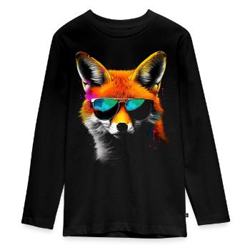 Fox Animal Lover Cadeau Animal Lunettes de soleil - T-shirt manches longues Premium Ado - noir - Devant - AI Model Kid Female (0cm)